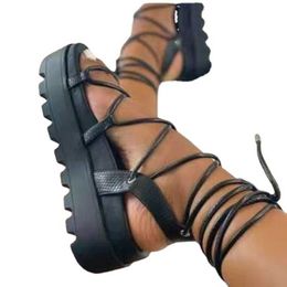 HBP Non-Brand Dropshipping Custom Fashion Woman Gladiator Sandals Ladies Wedge Shoes Female Lace Up Cross Straps Platform Sandals