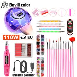 Blade Bevili Color Nail Set Uv Led Lamp Dryer Polish Kit Soak Off Manicure Set Electric Nailair Lamp Drill for Nail Tools Set