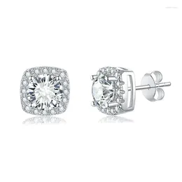 Stud Earrings Follow Cloud Square Cut White Gold 1CT Moissanite For Women S925 Silver D Color Wedding Gifts