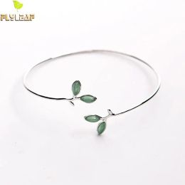 Bangle Flyleaf 100% 925 Sterling Silver Opal Leaves Buds Open Bracelets & Bangles For Women Fashion Creative Lady Jewellery