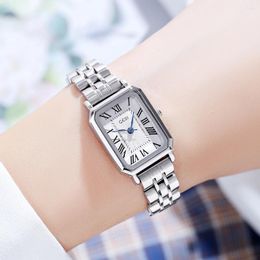 Wristwatches Fashion Quartz Wrist Watch For Ladies Rectangle Roman Dial Stainless Steel Bracelet 3ATM Water Resistance Luxury Watches