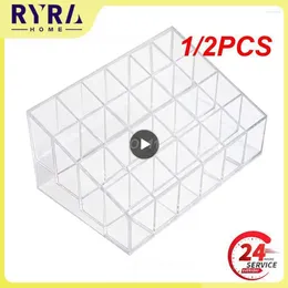 Storage Boxes 1/2PCS Clear 24 Grid Lipstick Stand Case Makeup Organizer Box Display Holder Cosmetic Jewelry