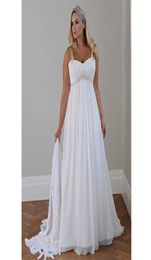 Plus Size Summer Style New Wedding Dresses Draped Crystal Spaghetti Straps Chiffon Long Beach Bridal Gowns Pleats Casual Custom Ma5109675