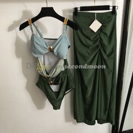 Sexy Hollow Swimwear Women Long Skirt Swimsuit Contrast Color Bikini Set Designer Bathing Suit