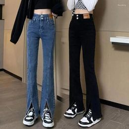 Women's Jeans Korean Version Of Spring Summer High-Waisted Split Micro Female Y2k Goth Fashion Casual Slim Flared Wide Leg Mop Pants