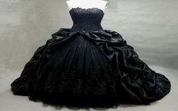 Ball Gown Princess Gothic Black Wedding Dresses Sweetheart Beaded Appliques Taffeta Bridal Dress Robe De Mariee Manche Longue4574008