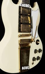 1963 SG Custom Classic White Electric Guitar Long Version Maestro Vibrola Tremolo Tailpiece Harpe Logo 3 Humbucker Pickup Gold6667587