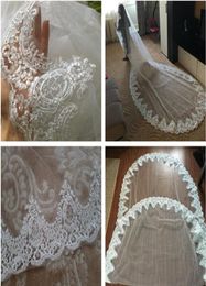 2019 New Cheap Long Chapel Train Lace Bridal Veils Applique Edge Singer Layer With Comb Wedding Accessories CPA0682584472