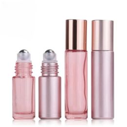 2PCS 10ml Pink Colour Thick Glass Roll On Essential Oil Empty Perfume Bottle Roller Ball bottle For Travel