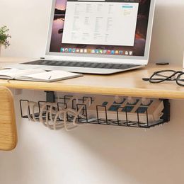 Hooks HolderTrendy No Drill Metal Desk Cable Management Tray Large Capacity Cord Hider With Rack - Perfect Wire