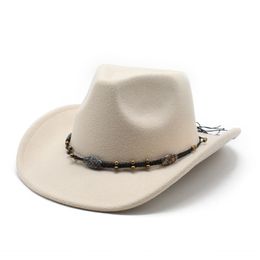 Western Cowboy Hat for Women Men Party Woollen Cowgirl Fedora Hat British Jazz Top Cap Tourist Mountaineering Sun Felt Cap