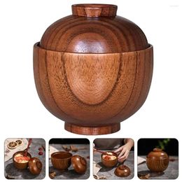 Bowls 2pcs Small Wooden Bowl Rice Soup Noodle Ramen Fruit Salad Mixing Serving With Lids Kitchen Tableware