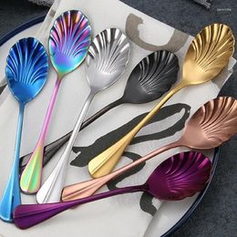 Spoons Shell Shape Stainless Steel Spoon With Long Handle Restaurant Dessert Ice Cream Scoops Kitchen Accessories Tiny