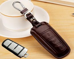 Genuine Leather Remote Car Key Cover for VW 3 Buttons Passat B6 B7 Magotan Passat CC Keyrings Chain Key Case Holder Accessories5538762