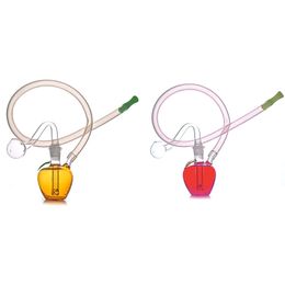 Wholesale protable Red Yellow apple Shape smoking water bong pipe Colorful 10mm female mini cute glass dab rig bong with oil burner bowl and silicone hose straw