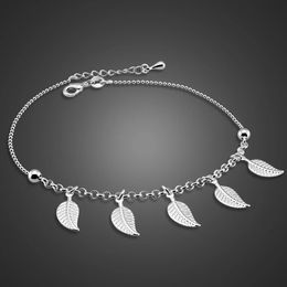 925 Sterling Silver Leaves Anklets For Women Girl Summer Beach Trend Foot Accessories Leg Chain Jewellery Gift Party 240408