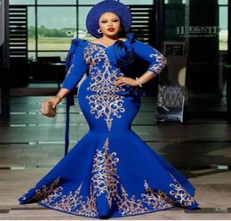 Royal Blue Arabic Women Mermaid Evening Dresses Robe De Soiree Satin Mother of the Bridal Gowns 34 Sleeves Plus Size Formal Party3953634