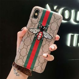 Luxury Designer leather embroidery bee cases for samsung s23ultra s23plus s20fe s22plus s21fe note20ultra s8 s9plus s10e phpne shell fashion snake protective cove