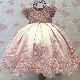 Dresses Jewel Pink Short Sleeves Ball Gown Pearls Appliques Lace Floor Length Beautiful Cute Custom Made Wedding Dress Flower Girl Dress