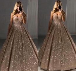 2020 Bling Prom Dresses Rose Gold Silver Sequined Deep V Neck Sequins Backless Sleeveless Floor Length Celebrity Party Evening Gow8390942