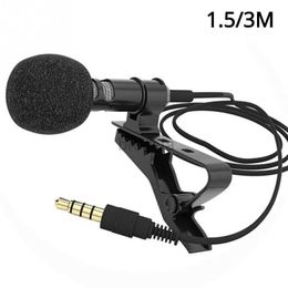 Microphones 3.5 mm Microphone Clip Tie Collar for Mobile Phone Speaking in Lecture 1.5m/3m Bracket Clip Vocal Audio Lapel Microphone 240408