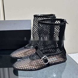 Cool Boots Round Head Mesh Ballet Boots Flat Bottom High Top Shoes Women's Full Diamond Short Boots