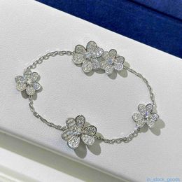 Top Grade Branded Vanclef Bracelet Luxury Designer Bracelets S925 Sterling Silver Clover Vancef Bracelet Full Diamond Necklace Sterling Silver Charm Bracelet