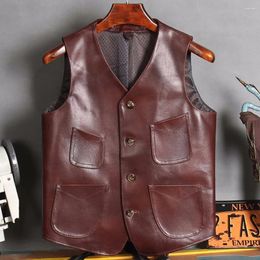 Men's Vests Cow Leather Blazer Suit Vest Coat Man Motorcycle Mans Waistcoat Real Oversized 4XL Button Down Cowhide Weskit Summer