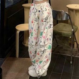 Women's Jeans Y2k causal pants American Color Graffiti Printed Casual Straight Pants Retro Strt Hip Hop Drawstring Loose High Waist Wide Leg Y240408