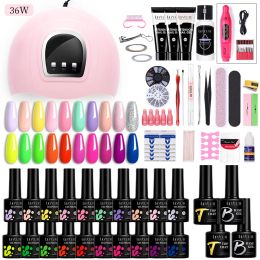 Kits Lilycute 20/10pcs Gel Nail Polish Set with Uv Led Lamp Dryer Nail Art for Manicure Extension Gel Electric Nail Drill Tools Kit