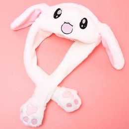 Cute Plush Moving Rabbit Ears Hat Hand Pinching Ear To Move Vertical Ears Cap Kids Gilrs Women Party Stage Performance Gift 240325
