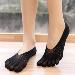 5 Pairs Summer Velvet Thin Five Finger Socks Female Invisible Antislip Silicone No Show Breathable Silk Boat Women 240408