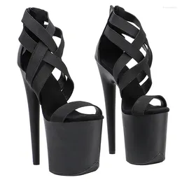 Dance Shoes Leecabe 20cm/ 8inches Black Colour Belt Cross Fashion Trend Sexy Platform High Heel Sandals Pole