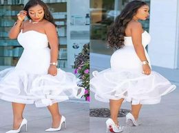 Pure White Women Short Prom Dresses Sweetheart Mermaid Tiered Ruffles Evening Gowns Tea Length Plus Size Formal Party Dresses Chea4717993