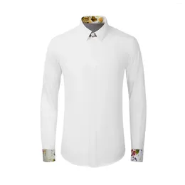 Men's Casual Shirts Brand 2024 Spring Neckline Spliced Shirt For Men Fashion Slim Fit Long Sleeve Business Social Party Dress