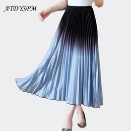 Skirts 2024 Fashion Pleated Gradient For Women Casual Elastic Waist Big Swing A-Line Long Skirt Vintage Party