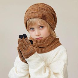 Berets Children Winter Hat Gloves Bib Set Earmuff Cap And Wool Warm Knit Woollen Scarf For Women Bufanda Invierno Mujer