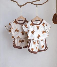 Summer Kids Suit Cute Bear Girls Set Korean Tees and Loose Short 2Pcs Casual Children Clothes 2108043816375