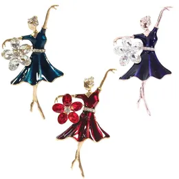 Brooches 1PCS Fashion Ladies Enamel Crystal Flower Ballet Dancer Brooch Pin Scarf Clothes Gift