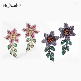 Dangle Earrings Korean Style Atmospheric Flower Zircon For Women Girl Female Real Ag Needle Stud Ear Piercing Jewellery Trend