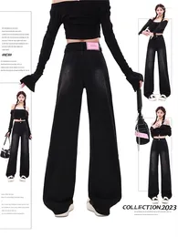 Women's Jeans Black Gothic Y2k Baggy Harajuku Aesthetic 2000s Trashy Straight Denim Trousers Oversize Jean Pants Vintage Clothes