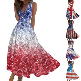 Casual Dresses Women's Long Dress Maxi Summer Sleeveless V Neck Boho Waist Retraction Printed Vestidos Largos