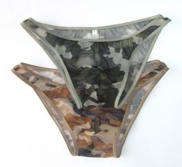 New Mens Bikini Fashional Panties G3780 Front Pouch Moderate Back Briefs Bikini Cthru Mesh Camo Camouflage print mens underwear9132299