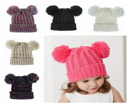 Winter Knitting Hat Girl Lovely Double ball Knitted Cap Toddler Warm Skullies Caps Kid Crochet Pompom Beanie Outdoor Warm Hat LJJP6526851