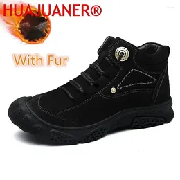 Boots Non-Slip Men's Winter Snow Genuine Leather Warm Hiking Shoes High Quality Mens Outdoor Male Mountaineering