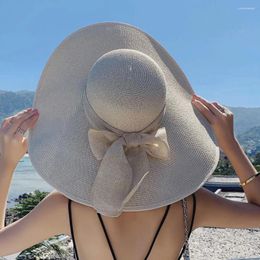 Wide Brim Hats Holiday Big Eaves Travel Seaside Beach UPF50 Foldable Roll Up Cap Sun Straw Hat Women's