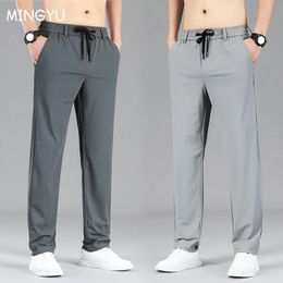 Brand Clothing Summer Thin Casual Pants Men Drawstring Elastic Waist Elasticity Jogger Outdoors Sweatpants Trousers Male M4XL 240407