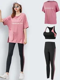 Active Sets Loose T Shirt Bra Pants Women Yoga 3 Piece Set Quick Dry Fitness Gym Suit Outdoor Sportswear Clothing Running 4XL