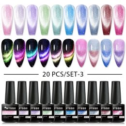 Kits Nail Gel Set 20pcs/set Gel Polish Semi Permanent Cat Magnetic Nail Gel Kit Soak Off Uv Gel With Base Matte Top Coat Manicure Set