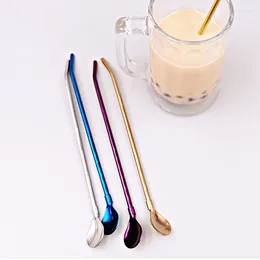 Drinking Straws Portable Tea Scoop Reusable Coloured Stainless Steel Cocktail Coffee Stirring Spoon Mixing 3pc/lot